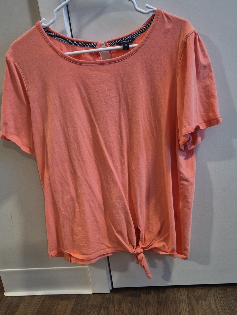 Nautica Coral-Peach Short Sleeve Tie-Front Tee